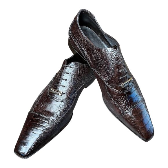 CESARE PACIOTTI LUXURIOUS BROWN GENUINE OSTRICH OXFORDS ITALIAN DESIGNER SHOES